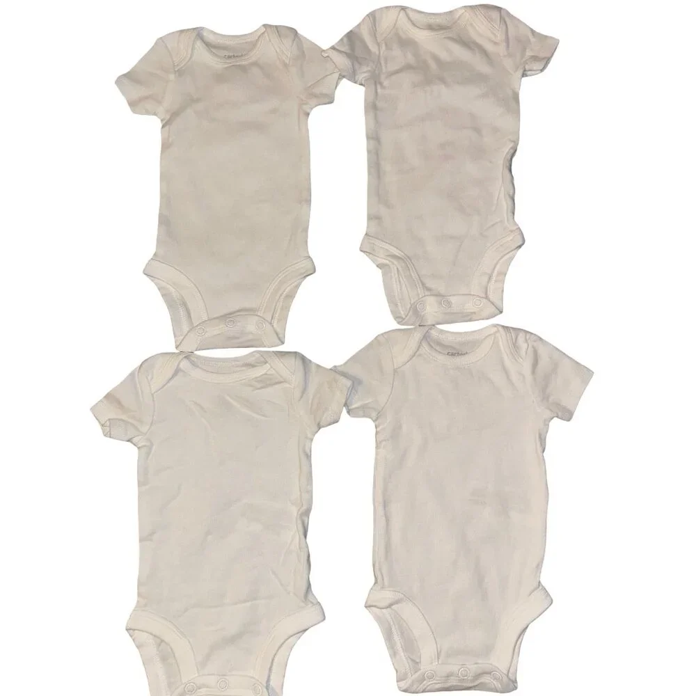 Carter's Baby Newborn White Short Sleeve Bodysuits 4 Pack NB Onesies Cotton